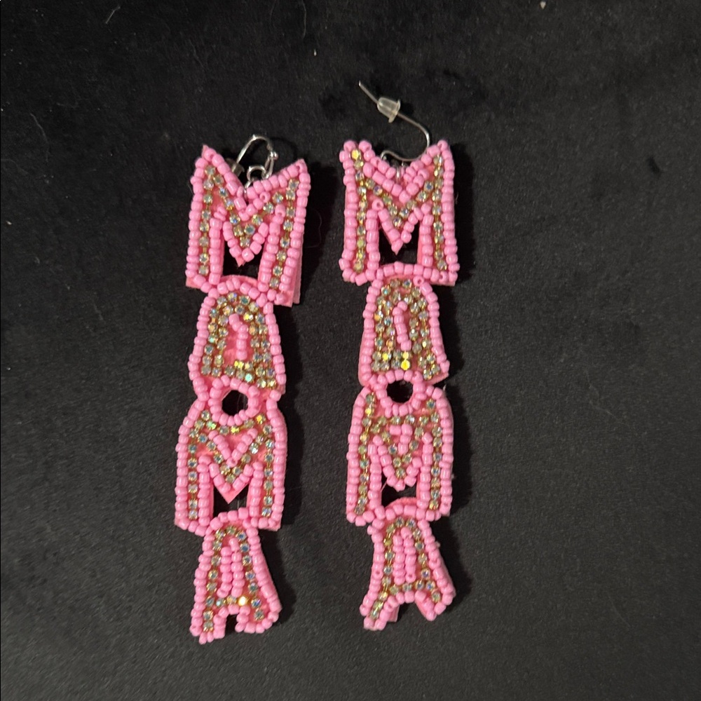 Pink Beaded 'MAMA' Earrings